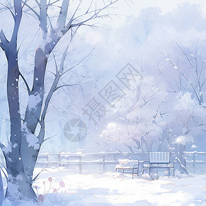冬天雪中唯美梦幻的卡通森林背景图片