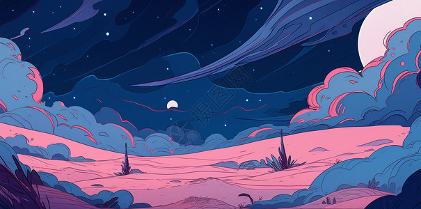 夜晚梦幻抽象的扁平风卡通背景背景图片