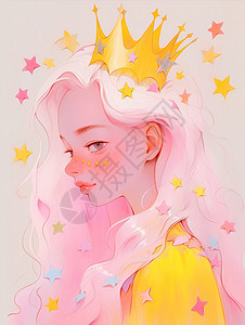 穿黄色衣服满头小星星的卡通小女孩背景图片