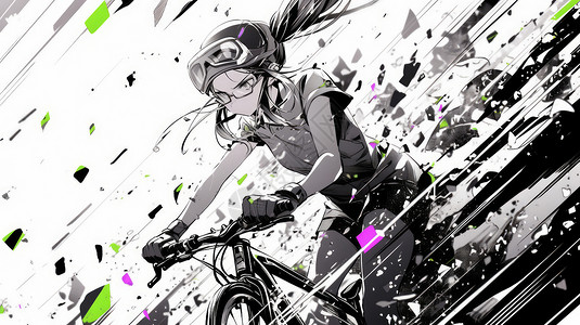 酷酷的卡通女孩在骑自行车背景图片