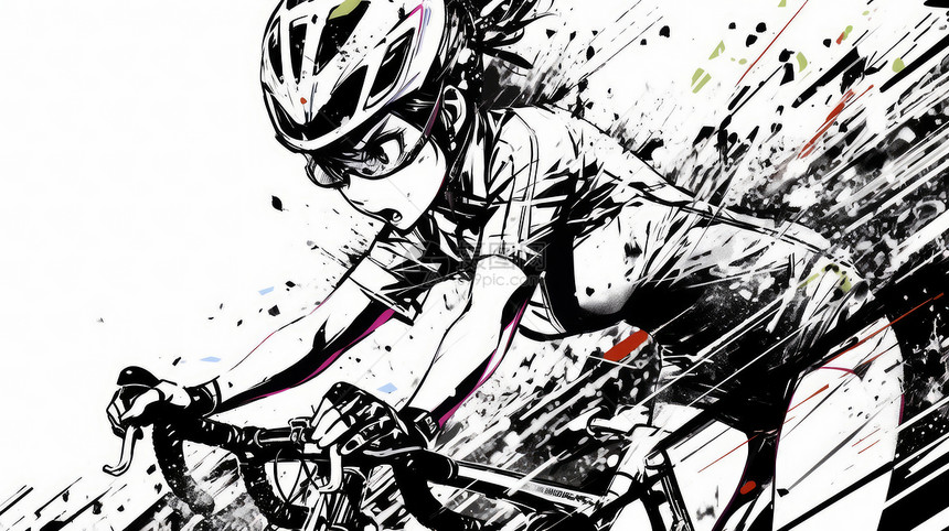 戴着头盔骑自行车酷酷的卡通女孩图片