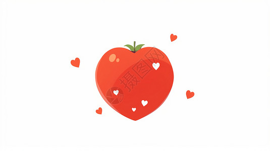 白色红色爱心红色爱心形状的西红柿上面有很多白色小爱心插画