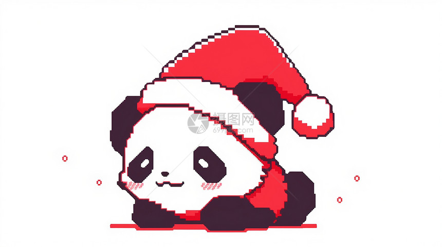 游戏马赛克风戴着圣诞帽的卡通大熊猫图片
