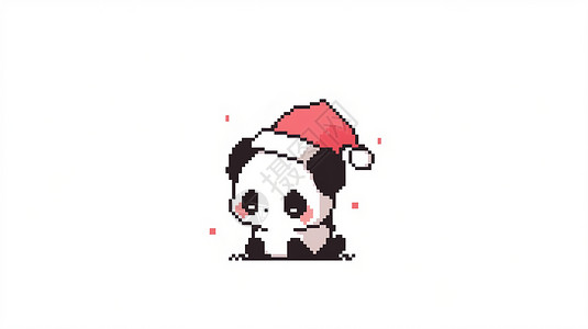戴着圣诞帽趴在地上的可爱卡通大熊猫背景图片