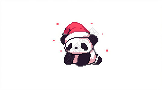 戴着圣诞帽可爱的卡通大熊猫背景图片