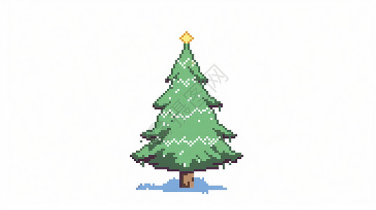 绿色马赛克风可爱的卡通圣诞树背景图片