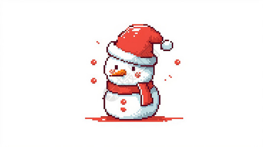 戴着红色圣诞帽可爱的马赛克风卡通小雪人高清图片
