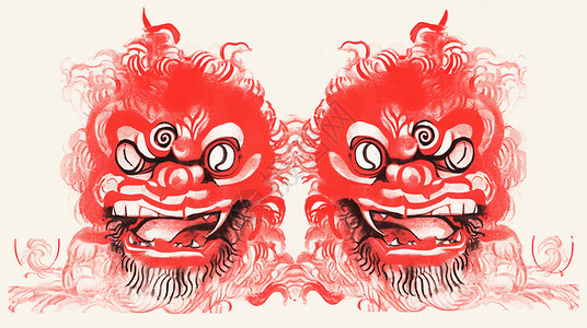 红色喜庆的卡通小狮子头部背景图片