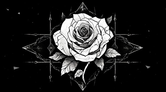 黑色玫瑰花黑色背景上皲裂的卡通手绘风玫瑰花插画