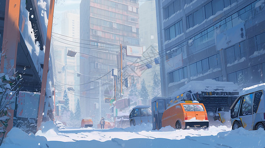 雪后安静的卡通城市街道背景图片