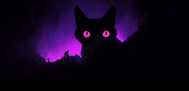 夜晚眼睛发光的卡通猫背景图片