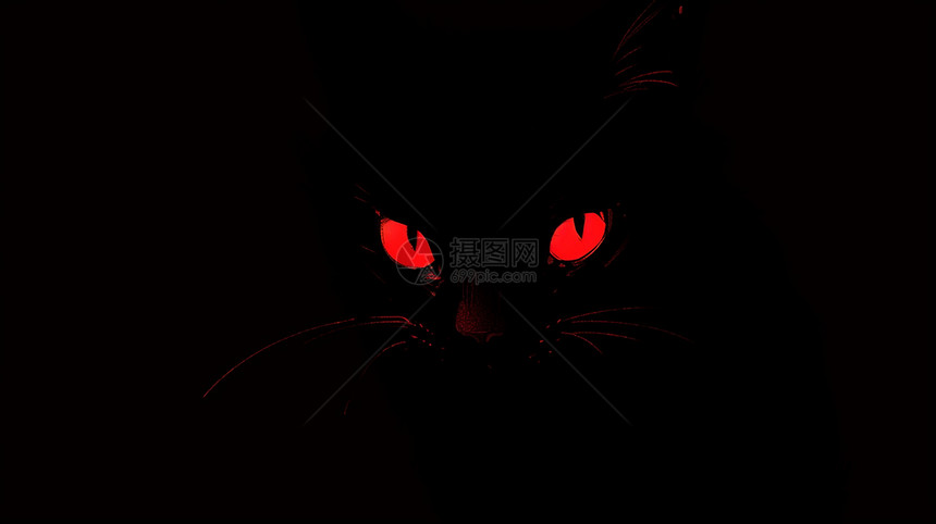 红色神秘明亮眼睛的卡通猫图片