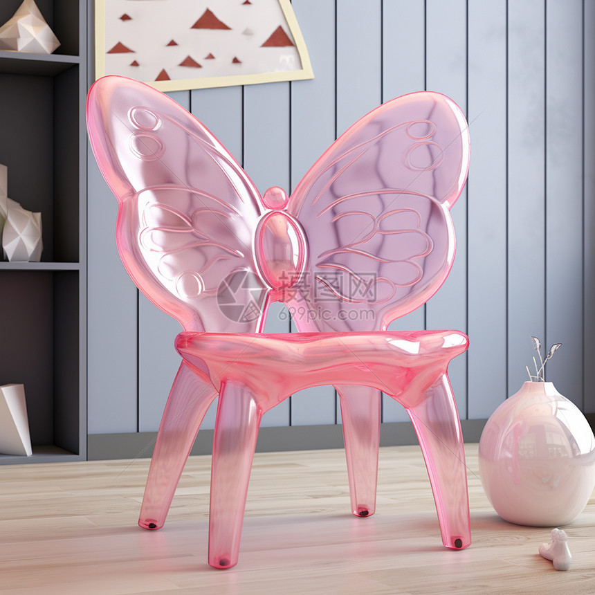 蝴蝶靠背粉色透明的卡通椅子图片