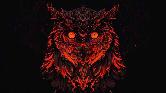红色复古神秘的卡通猫头鹰背景图片