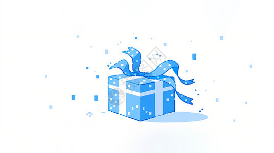蓝色马赛克蓝色可爱的卡通礼物盒马赛克风插画