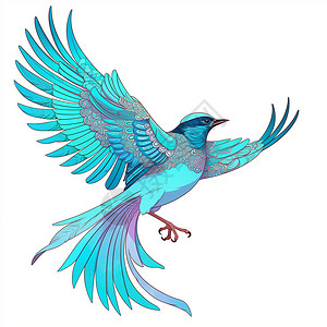 展翅高飞漂亮的卡通蓝色小鸟背景图片