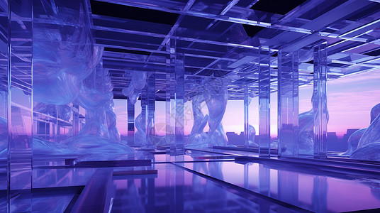 紫色调透明玻璃超现实背景背景图片