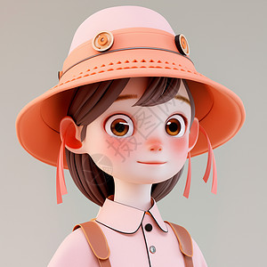 戴着橙色帽子的小清新卡通女孩背景图片
