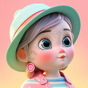 戴着粉色耳坠的可爱卡通小女孩背景图片