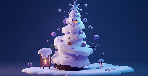 圣诞树造型的卡通雪人背景图片