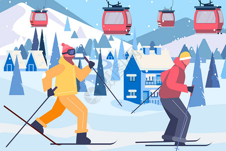 冬季雪天滑雪背景图片