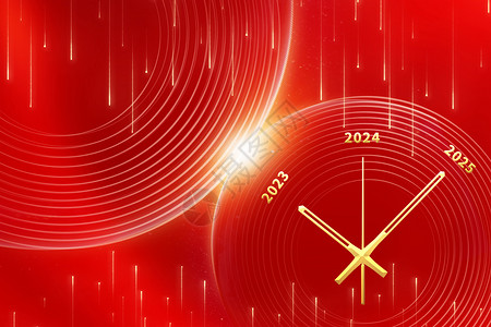 红色龙年喜庆新年春节2024时钟背景设计图片