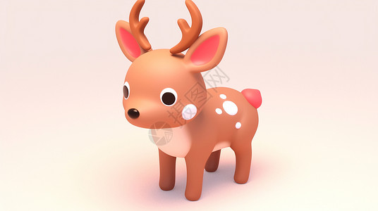圣诞驯鹿免扣棕色立体可爱的卡通小驯鹿插画