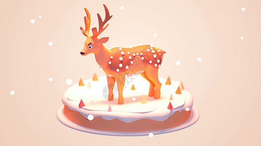 雪中立体可爱的卡通小驯鹿背景图片