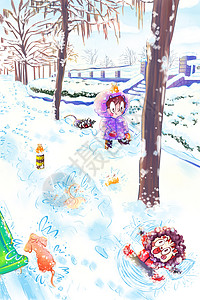 冬天冬季大寒小寒雪地玩雪背景图片