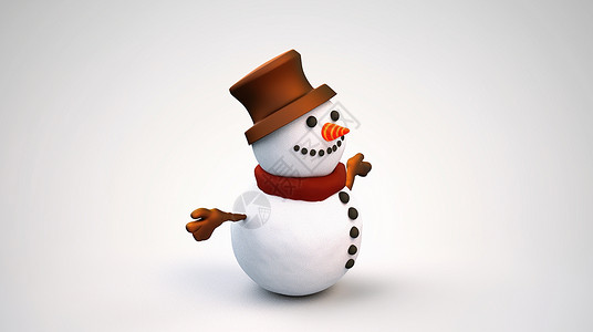 圣诞色戴着咖色帽子可爱的卡通小雪人插画