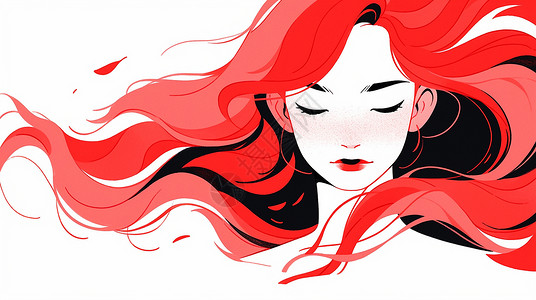 红色长发漂亮时尚的卡通女孩背景图片