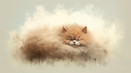 趴在云朵上睡觉棕色可爱毛茸茸卡通猫背景图片