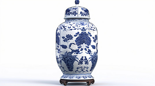 中国风陶瓷名片仿文物青花瓷花瓶插画