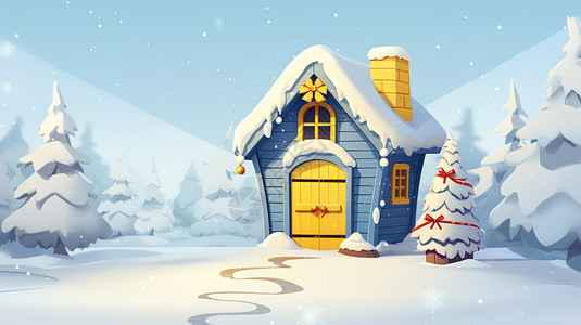 雪地中的圣诞小屋背景图片