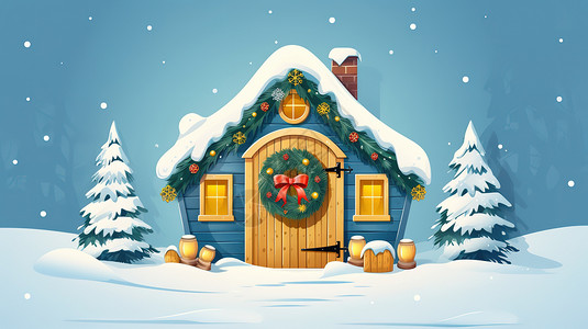 雪里的圣诞小屋背景图片