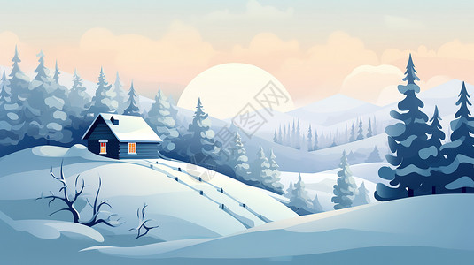 冬天雪山雪景大雪扁平插画背景图片