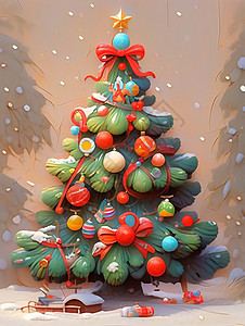 冬天雪中华丽的卡通圣诞树背景图片