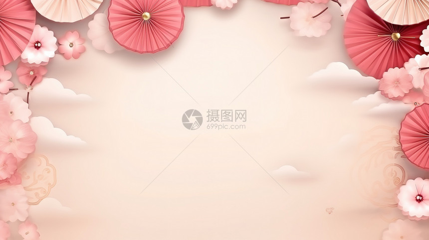 灯笼和纸扇新年春节背景图片