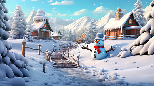 雪地的圣诞雪人背景图片