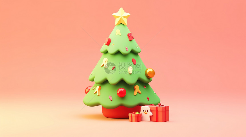 绿色圣诞树3D元素图片