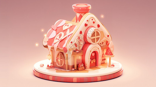 3D图标圣诞姜饼屋背景图片