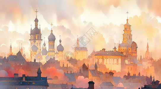 欧式古风梦幻唯美的古风卡通城堡背景图片
