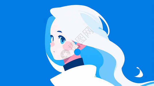 蓝色背景上白色长发漂亮的小清新卡通女孩背景图片
