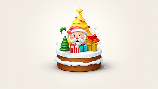 圣诞节可爱蛋糕可爱的圣诞蛋糕3D图标插画