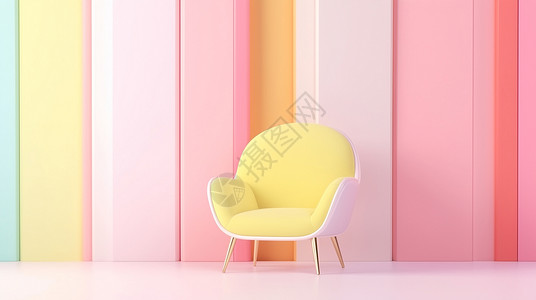 家具3D浅黄色时尚的卡通沙发插画