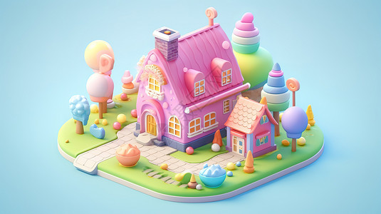 糖果做成的小屋3D背景图片