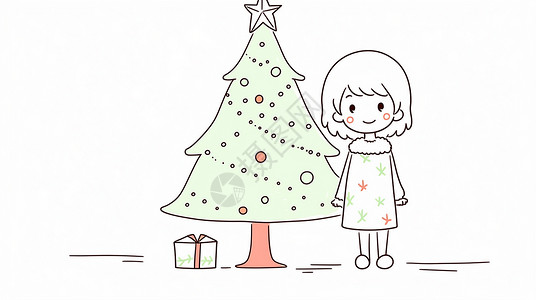 简约可爱的圣诞节主题儿童插画简笔画背景图片