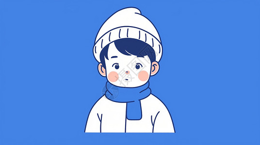 围着蓝色围巾可爱的卡通小男孩背景图片