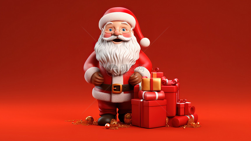3D圣诞老人红色背景图片