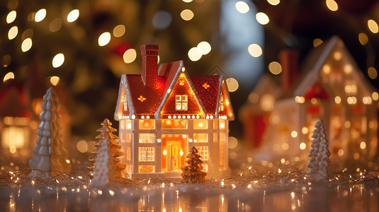 唯美的微缩圣诞小屋背景图片